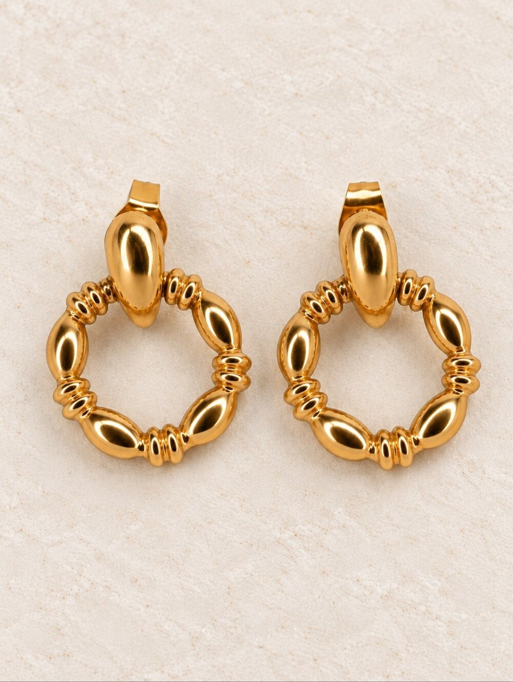 VINTAGE Door Knocker Post Earrings Circle Oval Gold Classic Minimal Jewelry